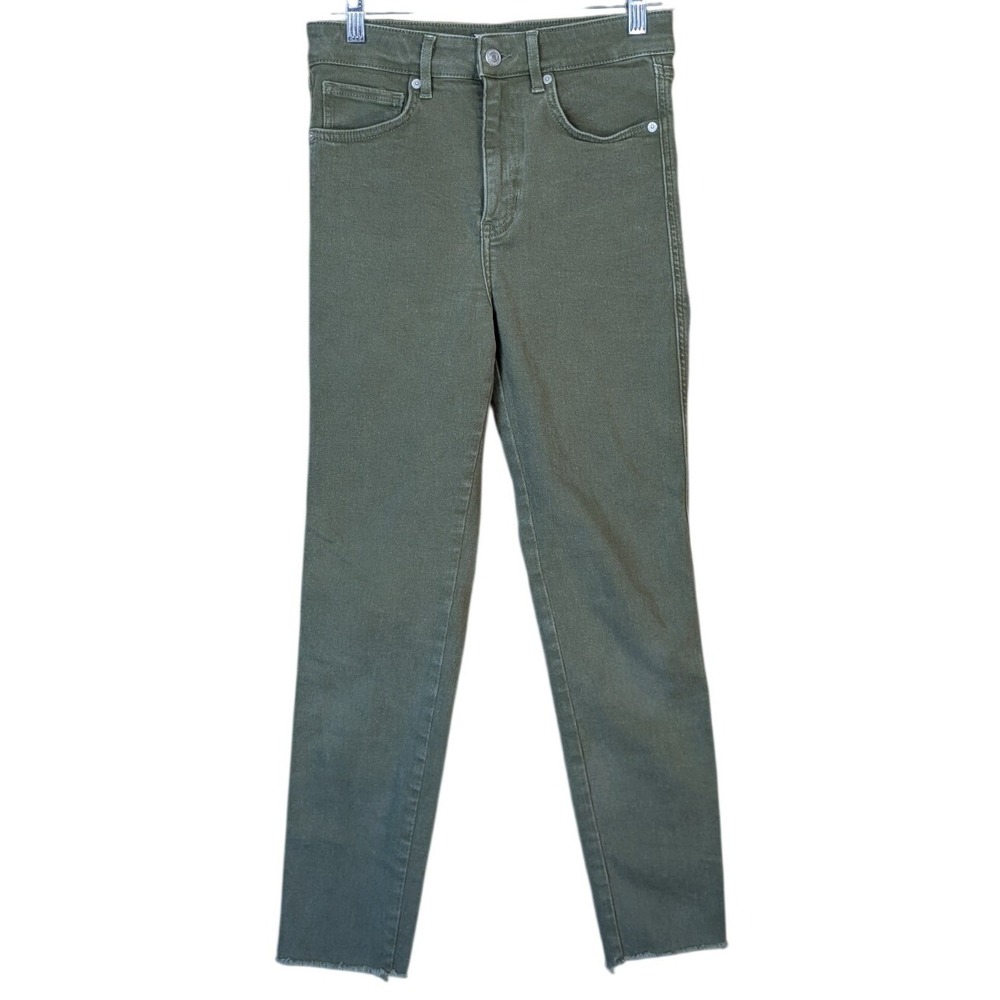 We The Free Jeans Women's 28 Free People Olive Green High Waisted Raw Hem Skinny